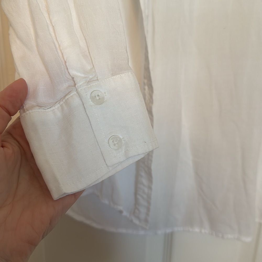 White Sheer Button Down Blouse Lightweight Beach Cover Up Shirt Medium - Picture 10 of 11